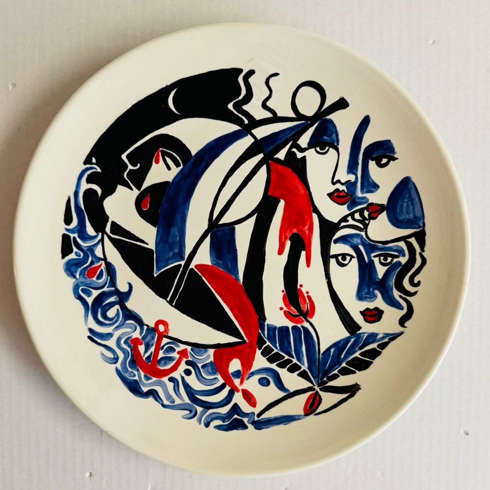 Signed Abstract hand painted plate signed by Csaba Osvath.”Journey of Hope” 2006